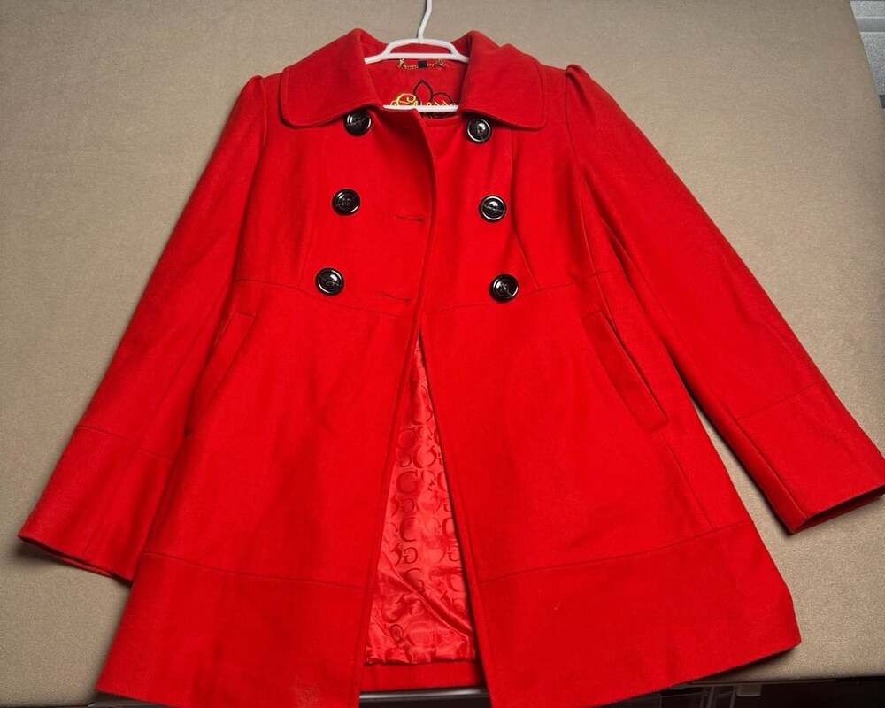 GUESS Red Double Breasted Peacoat Size S